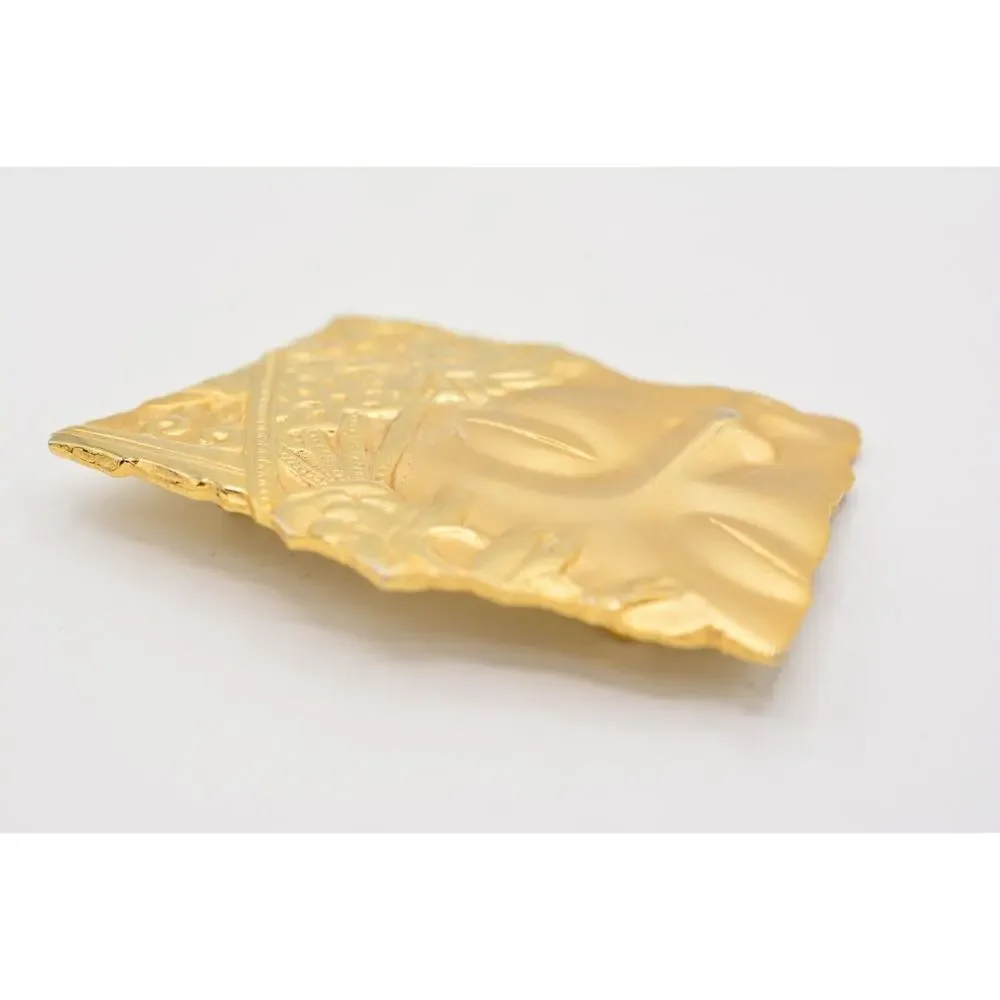 JJ Vintage Pin Brooch Asian Abstract Statue Brushed Gold Signed 1980s BinAJ